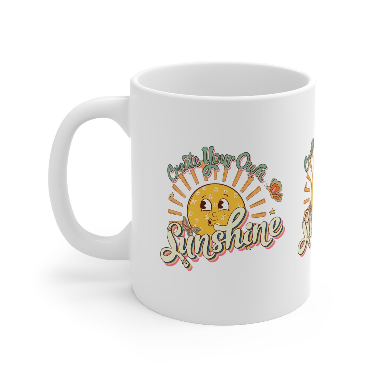 Cute Vintage Coffee Mug 11oz, Motivational Ceramic Cup, Create Your Own Sunshine