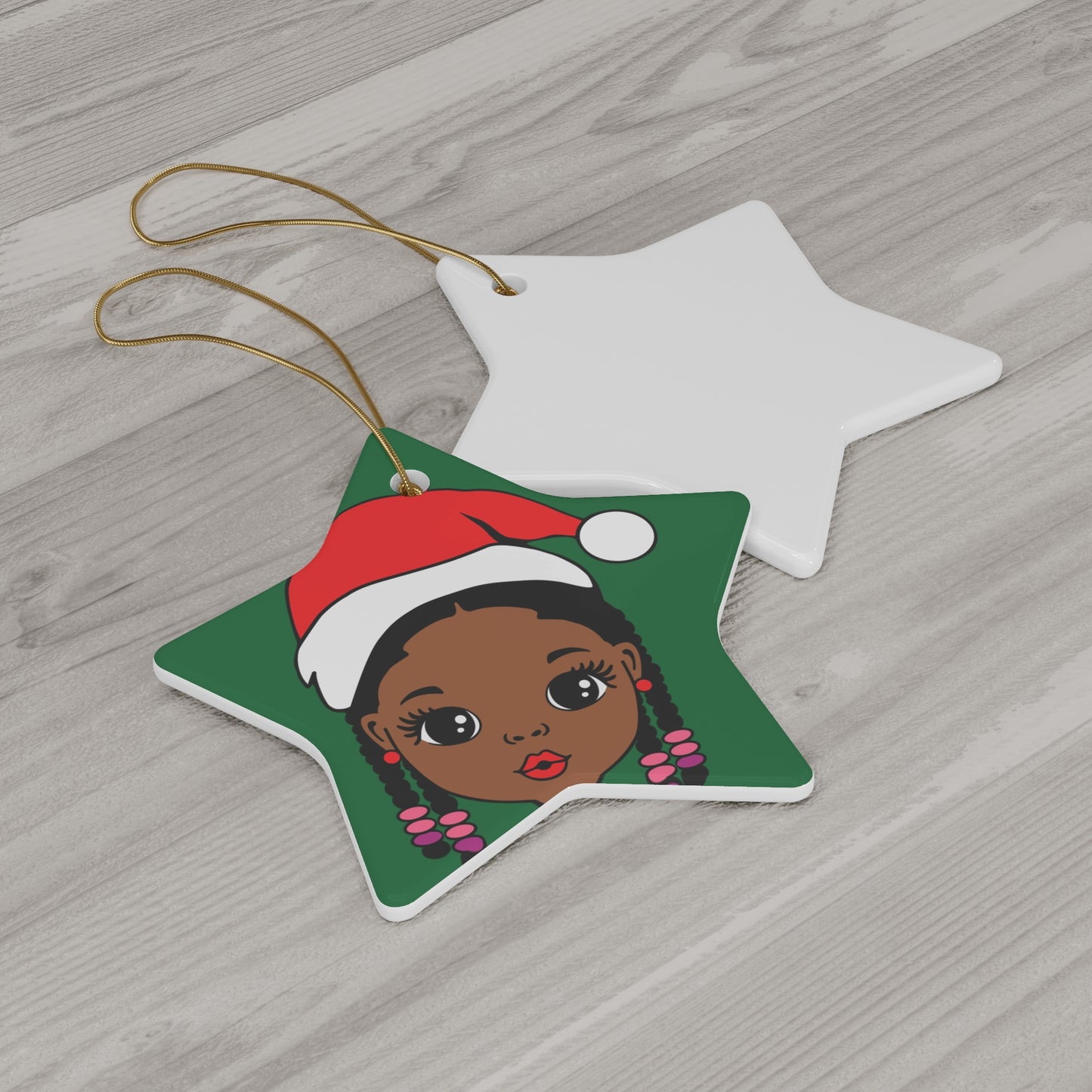 Cute Black Girl Ceramic Christmas Ornament, African American Tree Ornament,