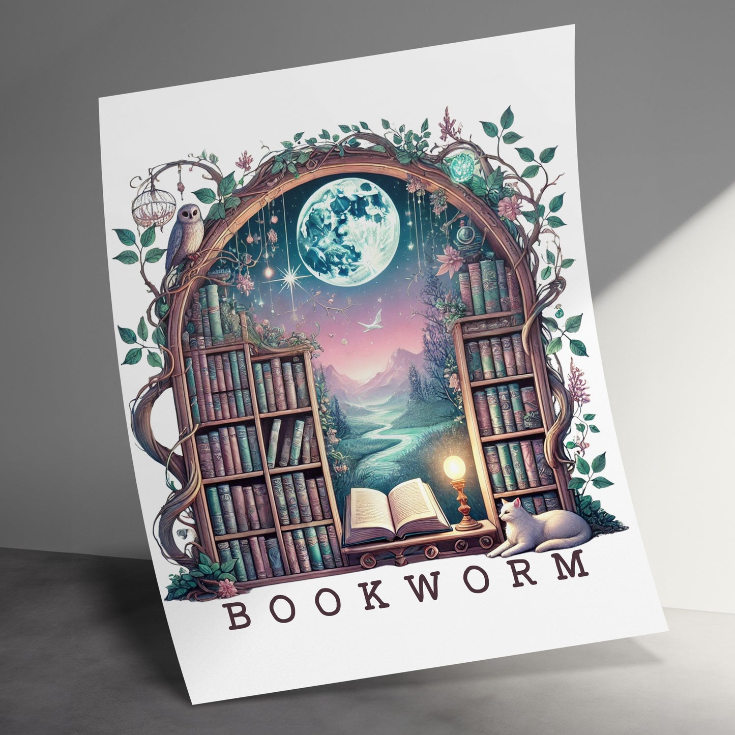 Enchanting Moonlit Bookworm Fantasy Art Print product