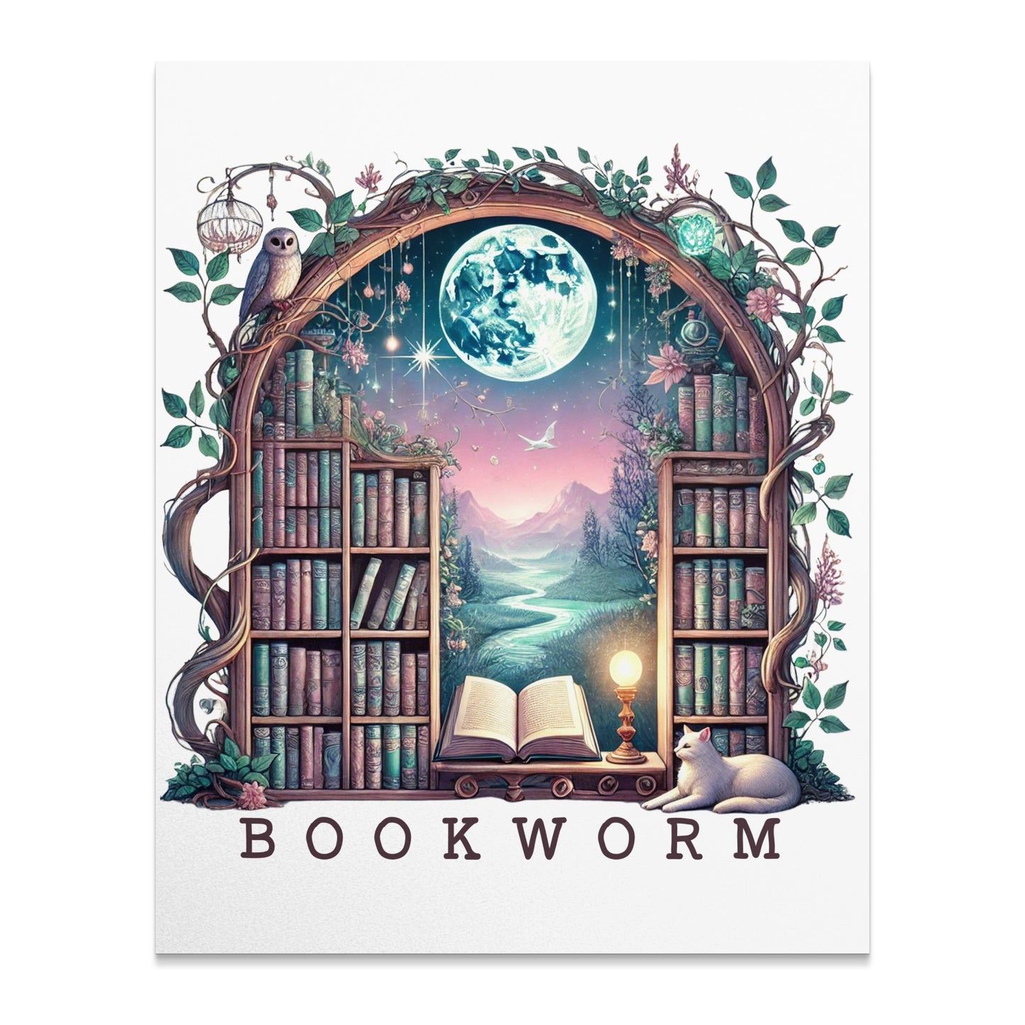 Enchanting Moonlit Library Art Bookworm Product