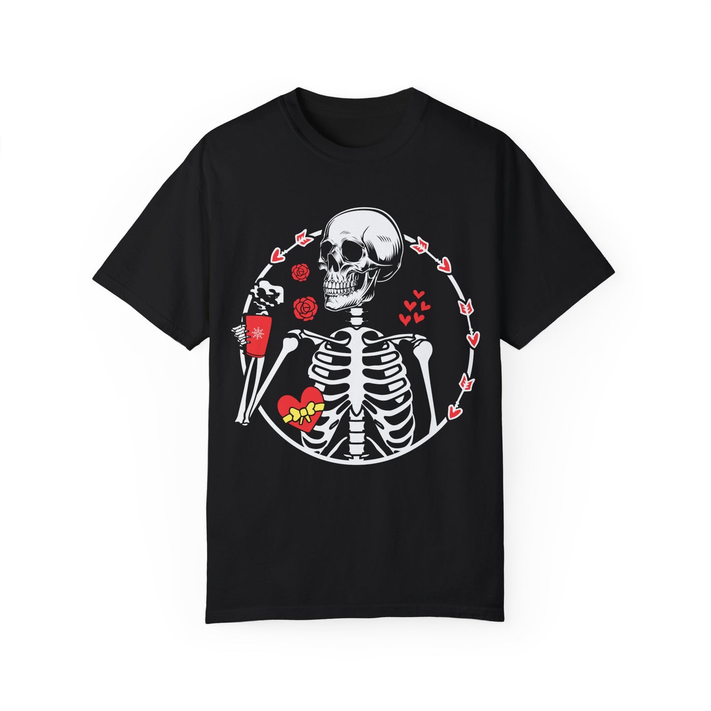Skeleton Holding Coffee Mug Valentine's Day Shirt, Goth Valentine Skeleton Graphic Tee