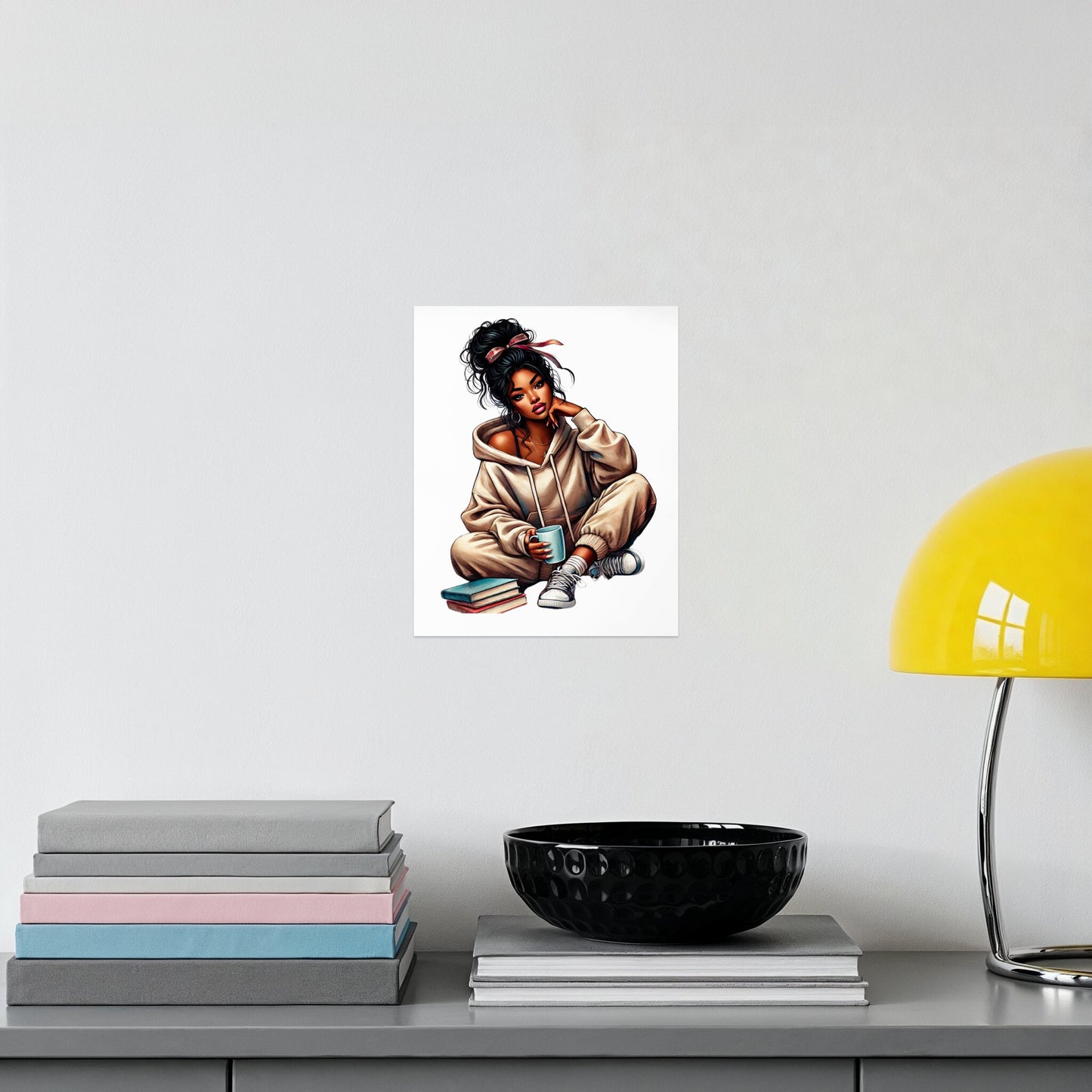 Stylish Illustration of Woman Reading Book Poster product type