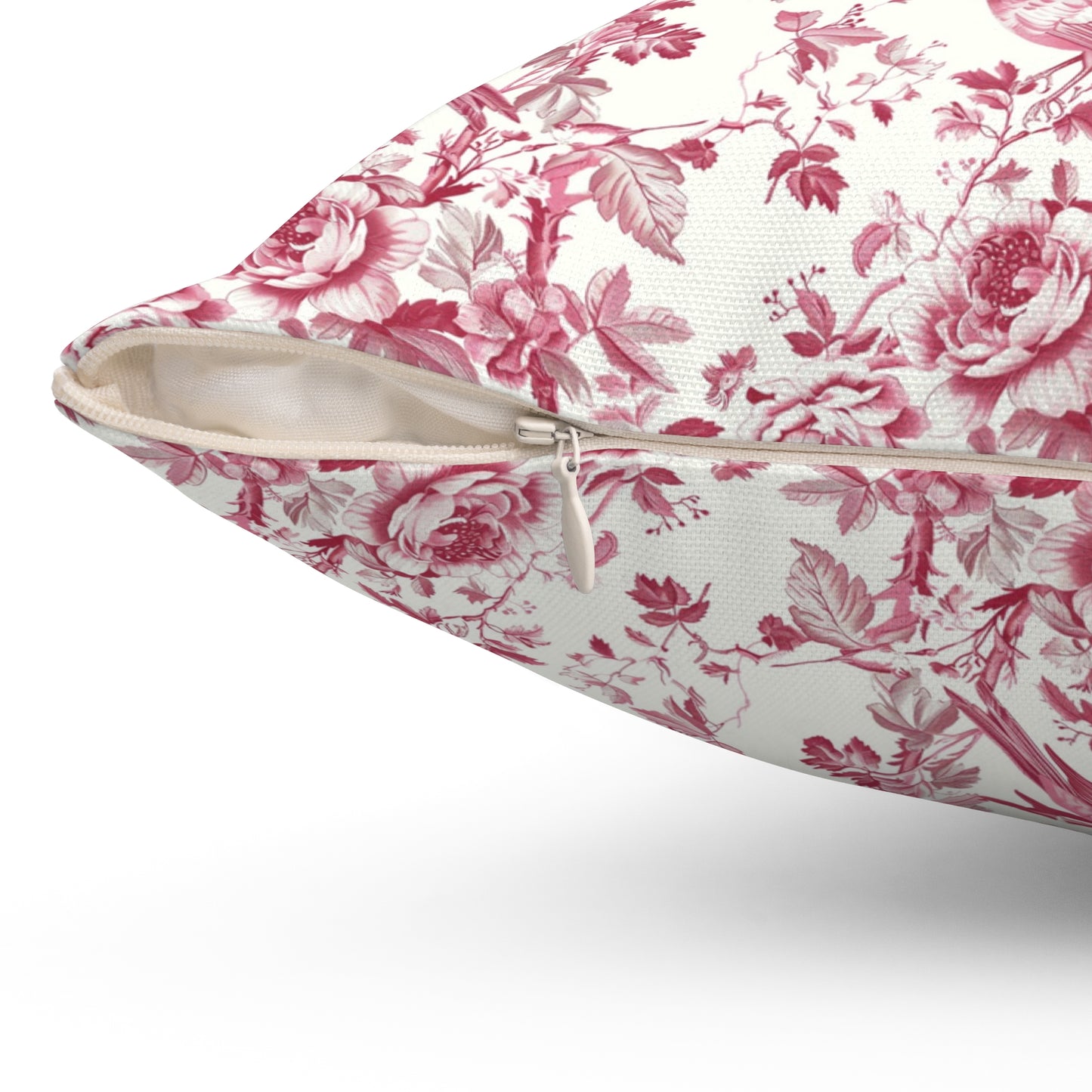 Pink Toile Pillow, Square Throw Cushion, Home Decor Accent, Decorative Pillow Cover