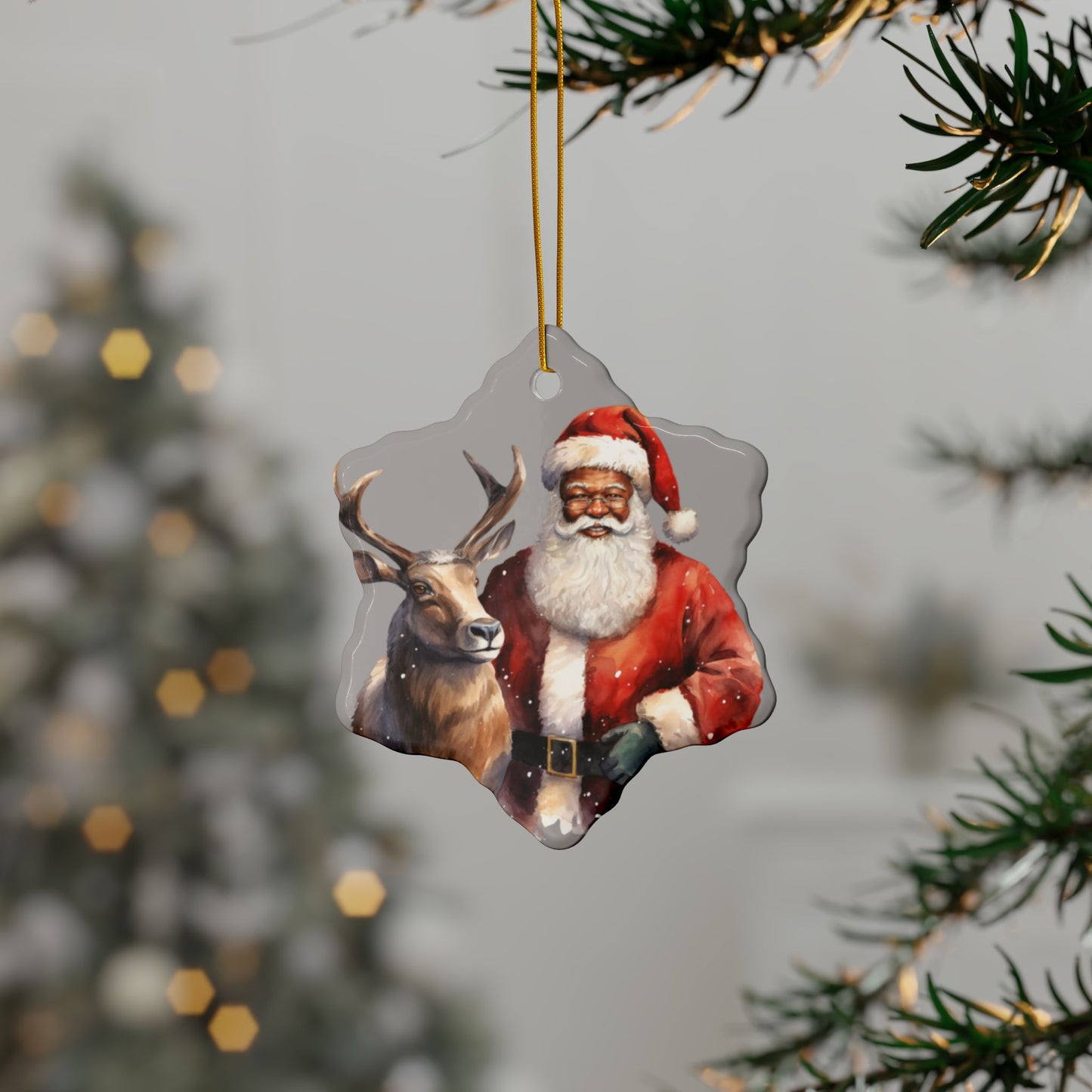 Ceramic Ornaments - Black Santa Christmas Ornament African American Decor