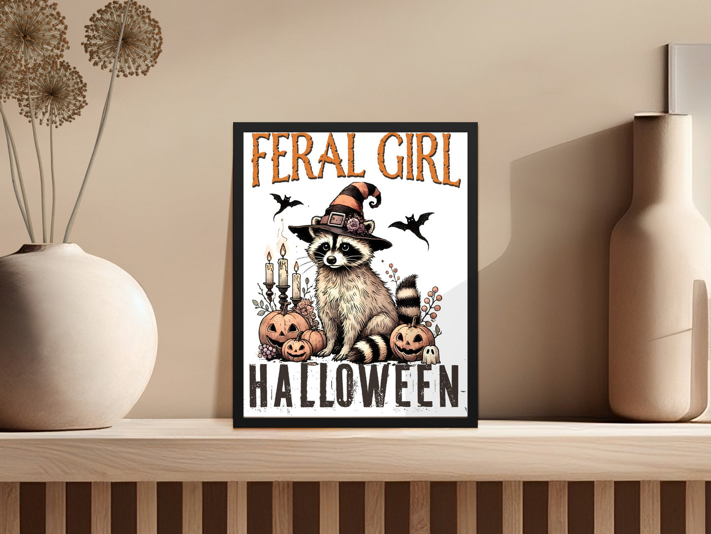 Feral Girl Halloween Poster with Raccoon product