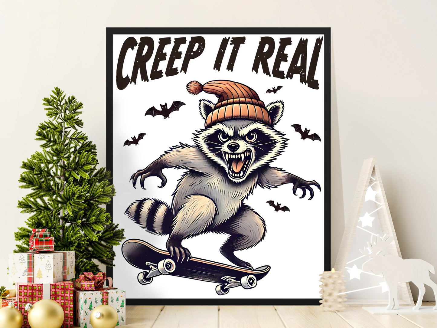 Creepy Raccoon on Skateboard Poster Holiday product