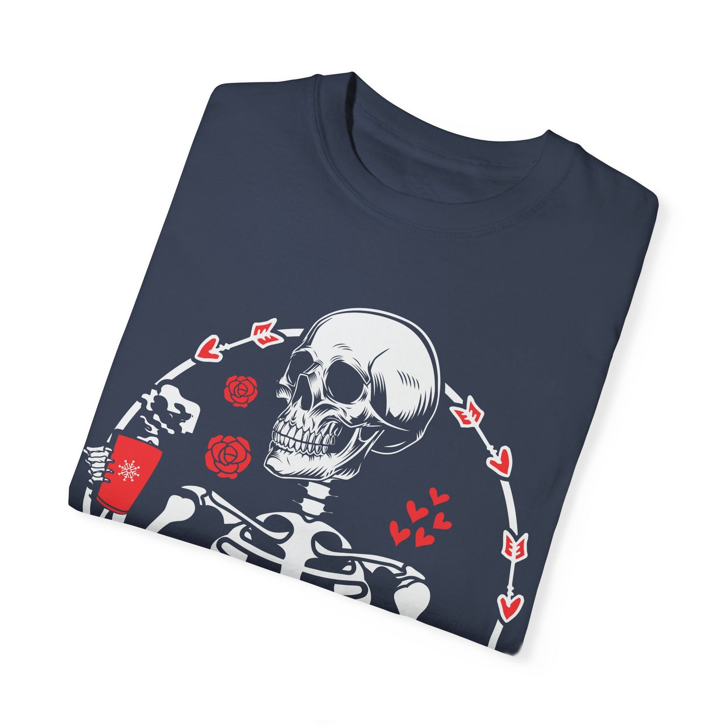 Skeleton Holding Coffee Mug Valentine's Day Shirt, Goth Valentine Skeleton Graphic Tee