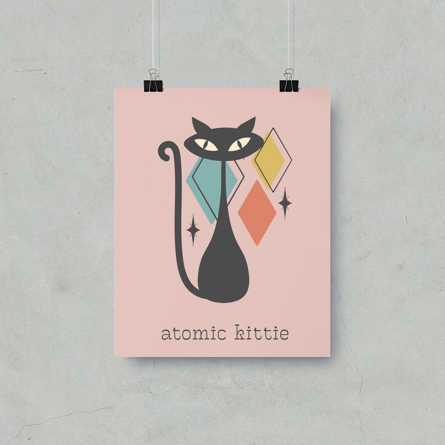 Retro Atomic Kittie Poster with Abstract Shapes product type