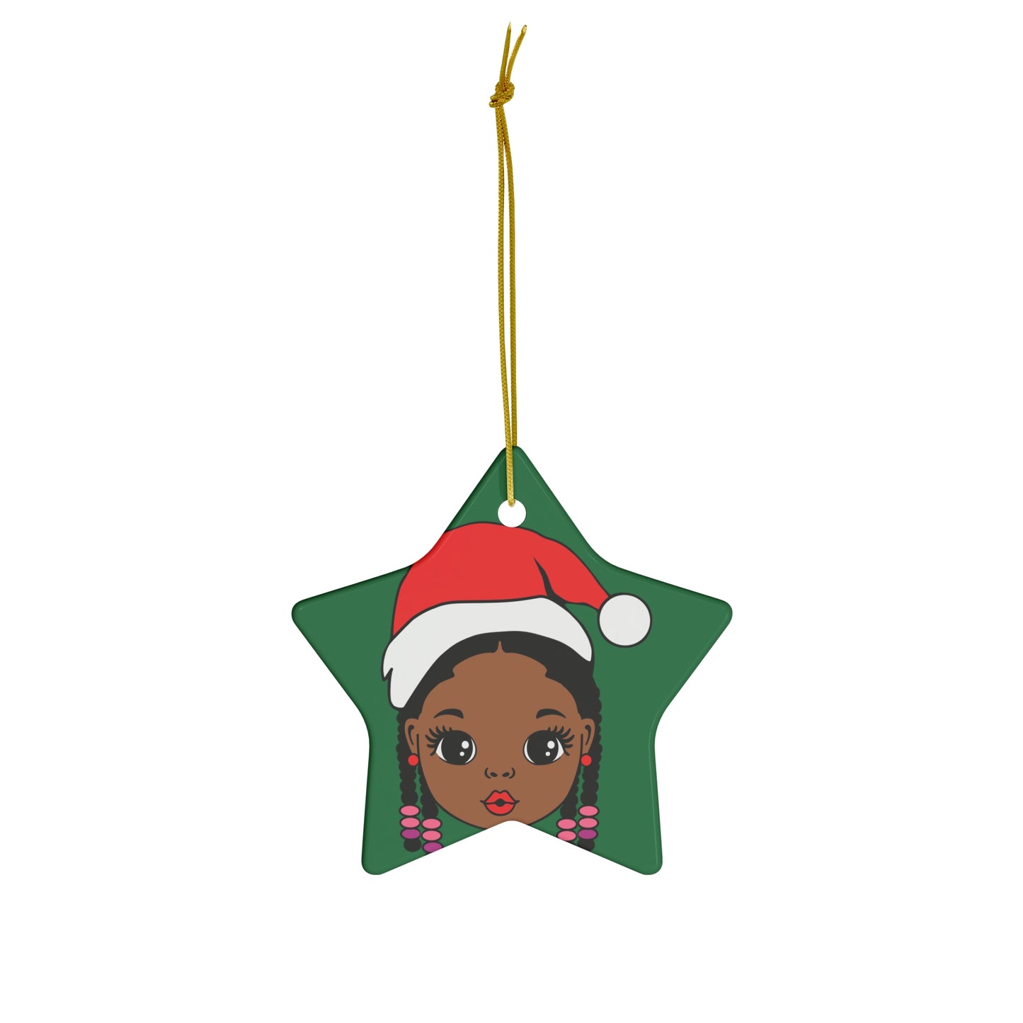Cute Black Girl Ceramic Christmas Ornament, African American Tree Ornament,