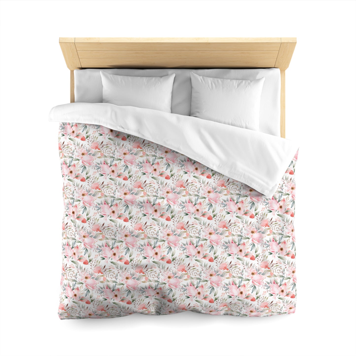 Pink Floral Microfiber Duvet Cover - Soft Bedding Set, Feminine Bedroom Decor, Floral Print Comforter Cover, Girls Room Decor, Lightweight