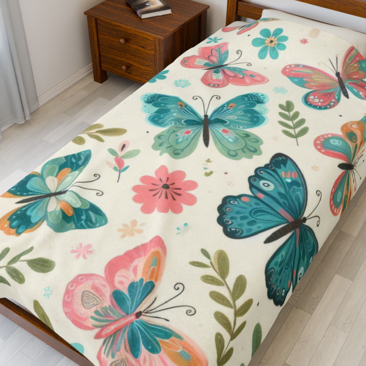 Colorful Butterfly Floral Print Twin Size Bedspread product