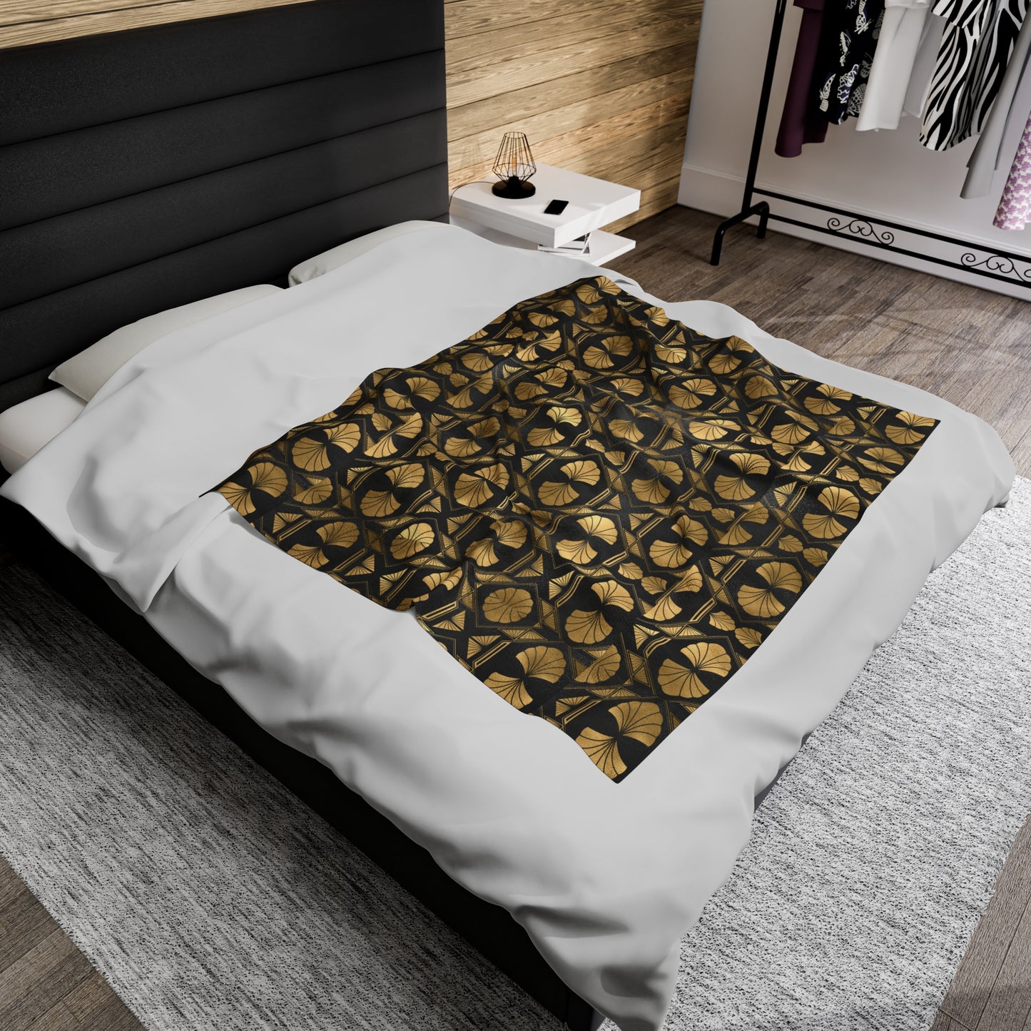 Gold and Black Velveteen Plush Blanket, Throw Blanket Bed Couch, Soft Blanket