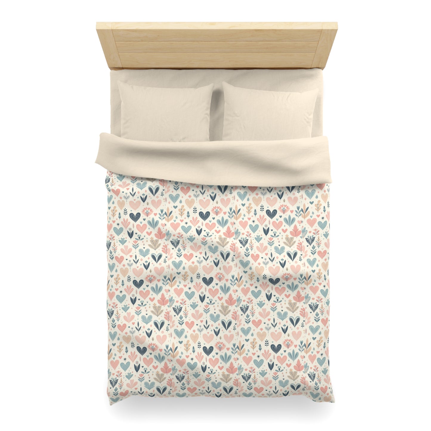 Heart Pattern Duvet Cover, White Pink and Blue Duvet, Cute Heart Bedding, Cozy Heart Design, Bedroom Decor, Twin Full Queen King Sizes