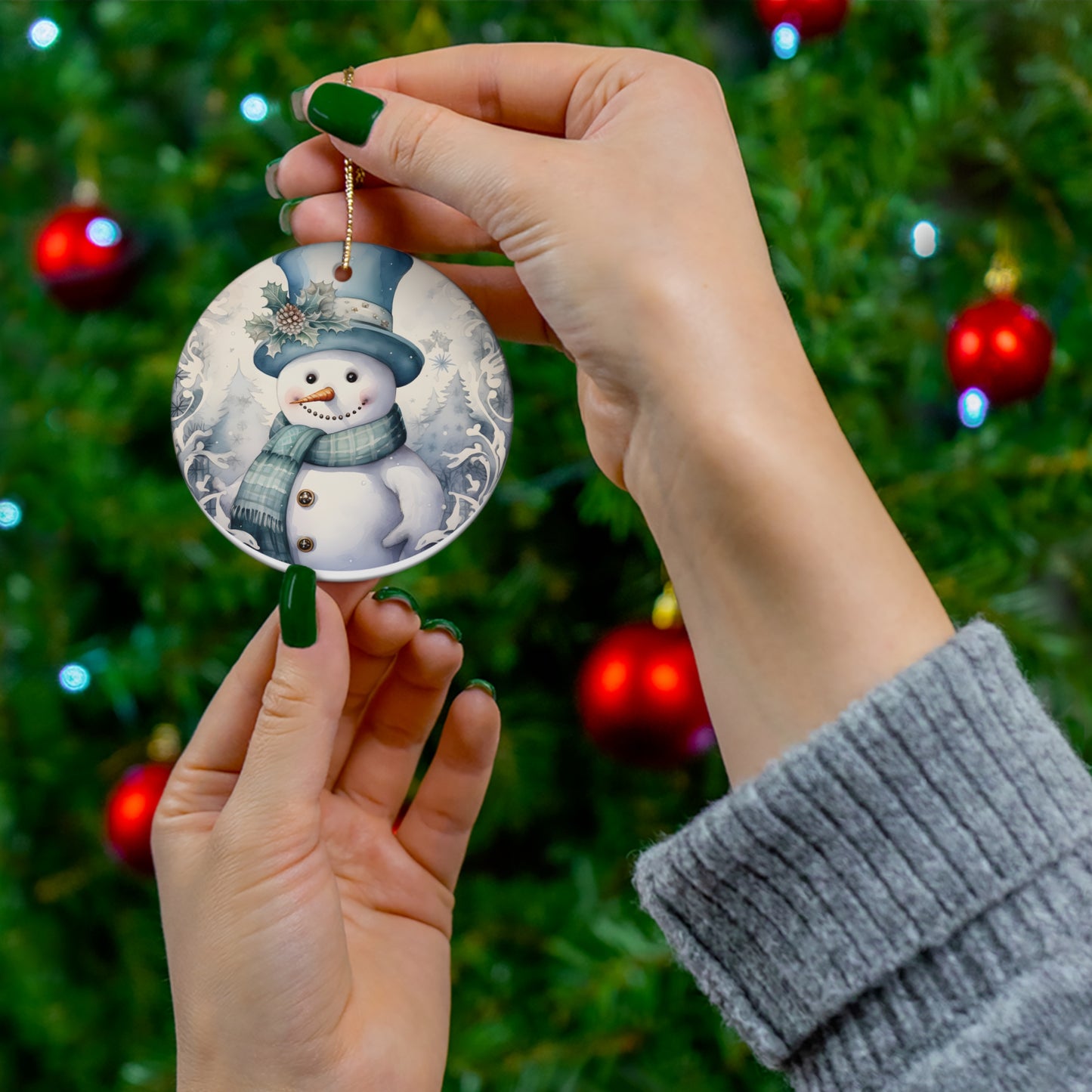 Snowman Ceramic Ornament Cute Round Christmas Ornament