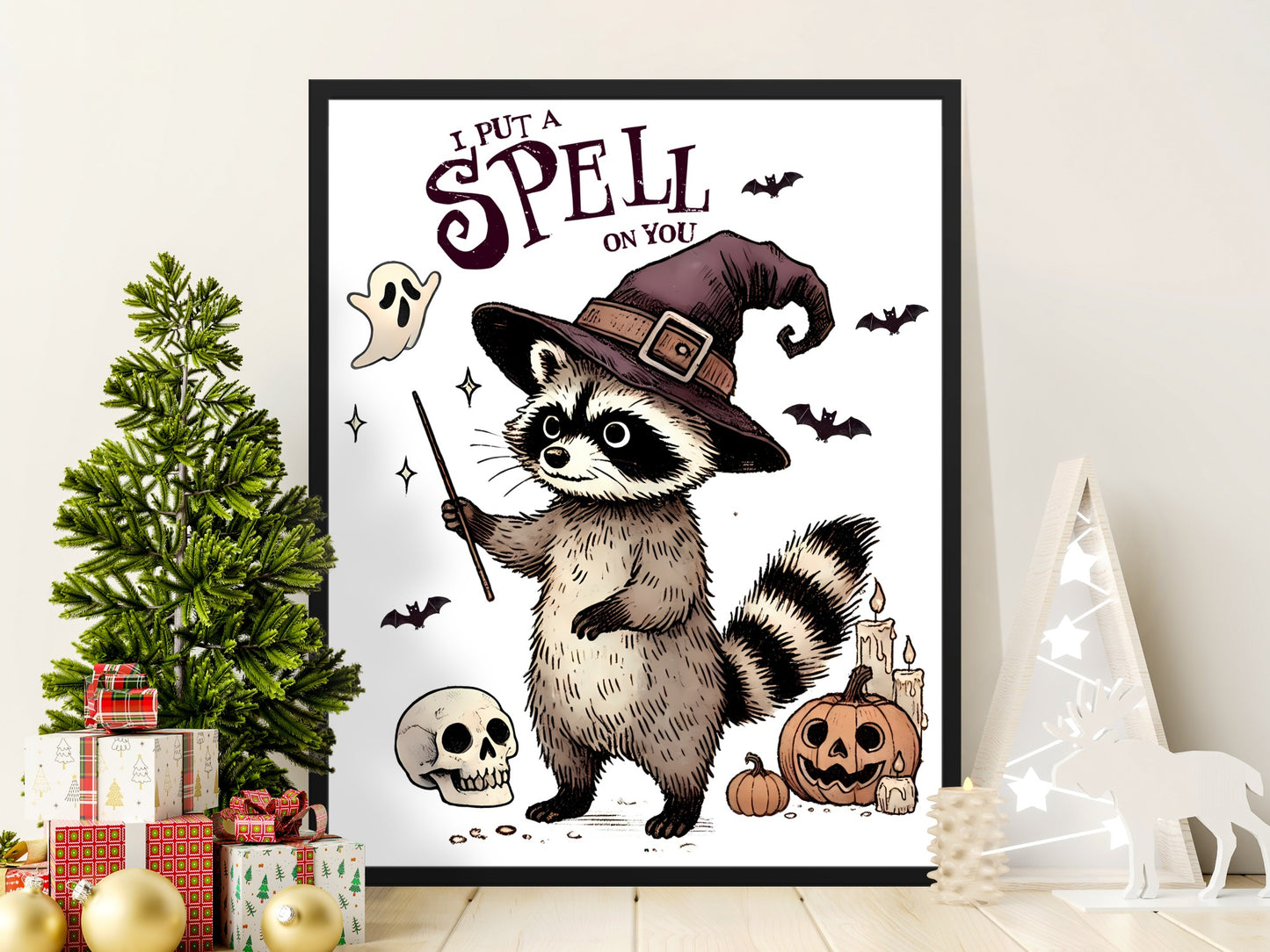 Adorable Halloween Raccoon With Witch Hat product type
