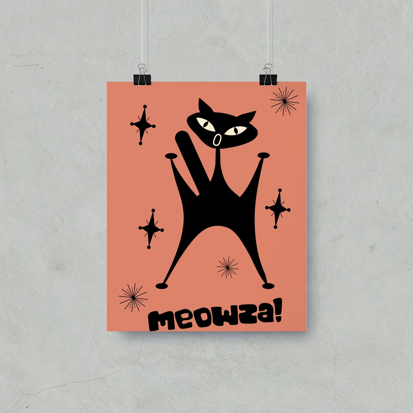 Meowza Cat Art on Peach Background Poster product type