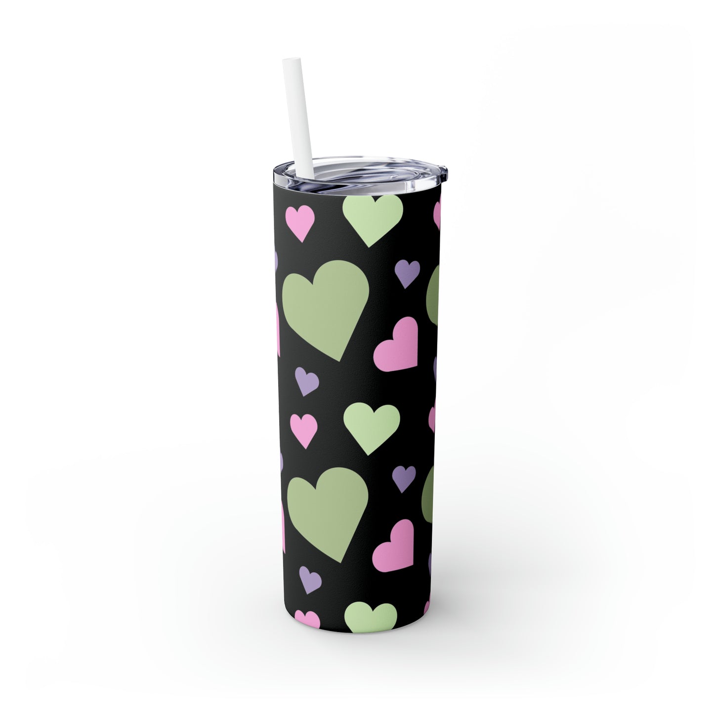 Hearts Pastel Goth Skinny Tumbler with Straw, Maars Tumbler 20oz Sublimation