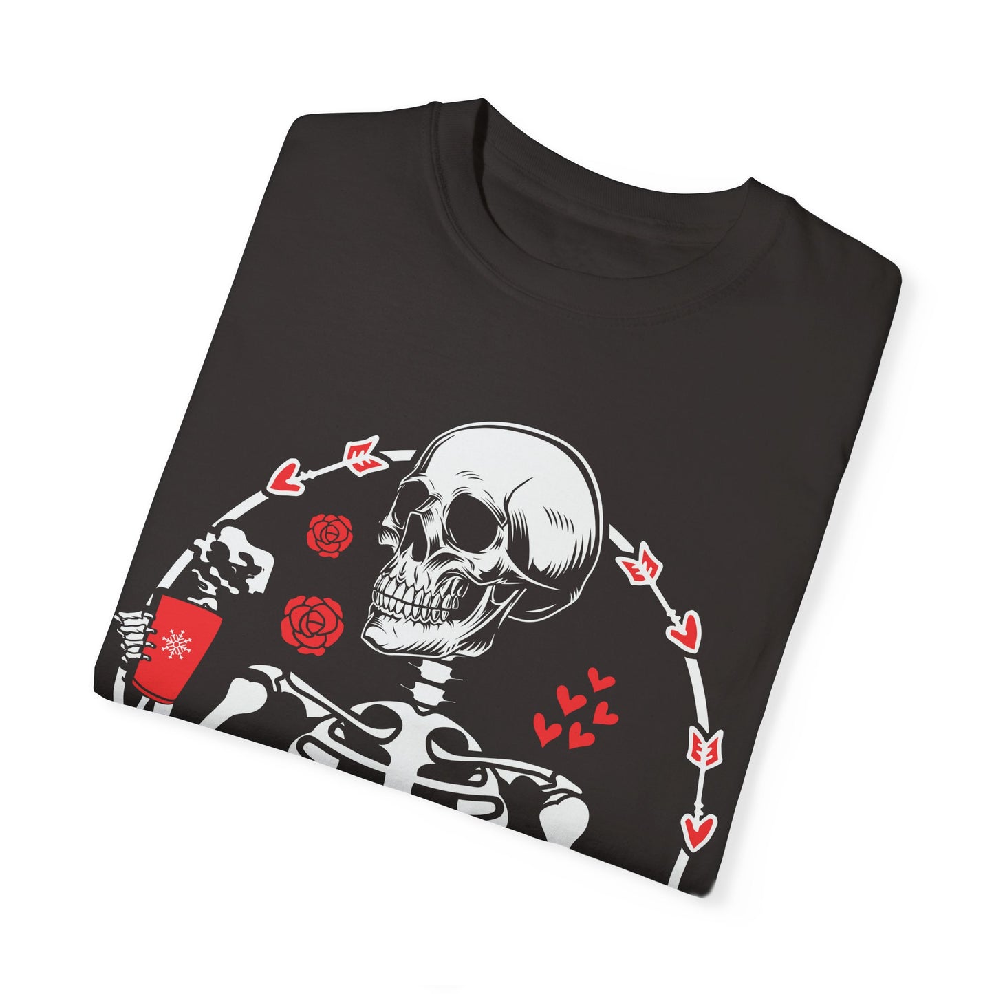 Skeleton Holding Coffee Mug Valentine's Day Shirt, Goth Valentine Skeleton Graphic Tee