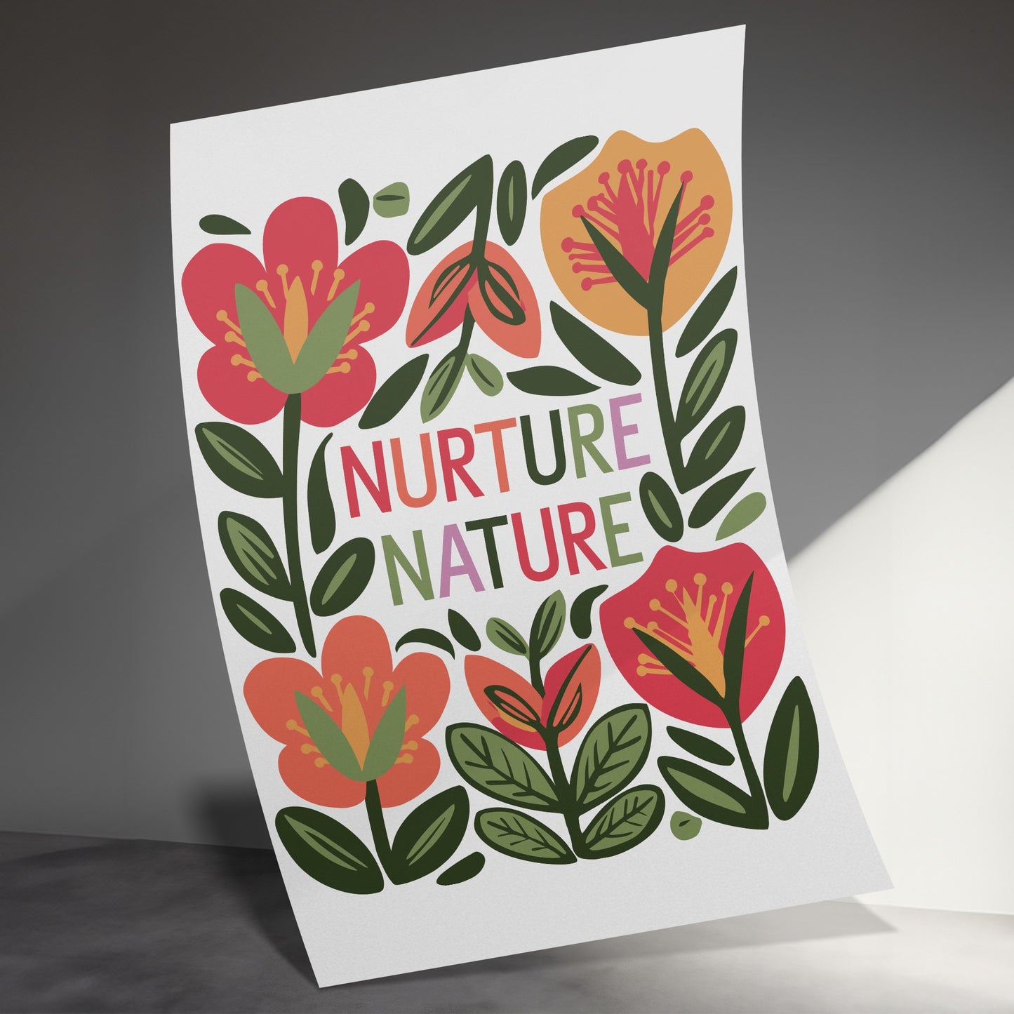 Botanical Art Print with Nurture Nature Text product type