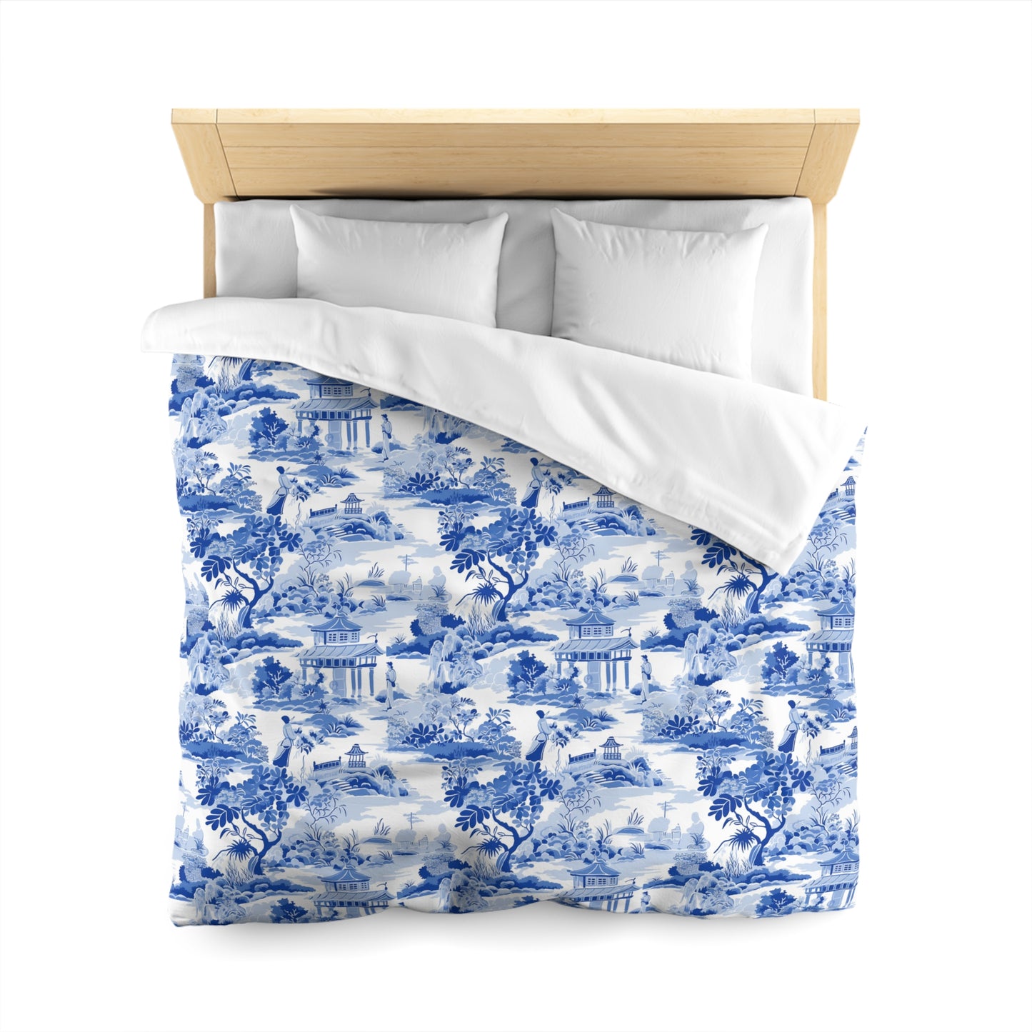Blue Chinoiserie Duvet Cover, French Toile Bedding, Microfiber Bedspread, Bedroom Decor, Home Textile