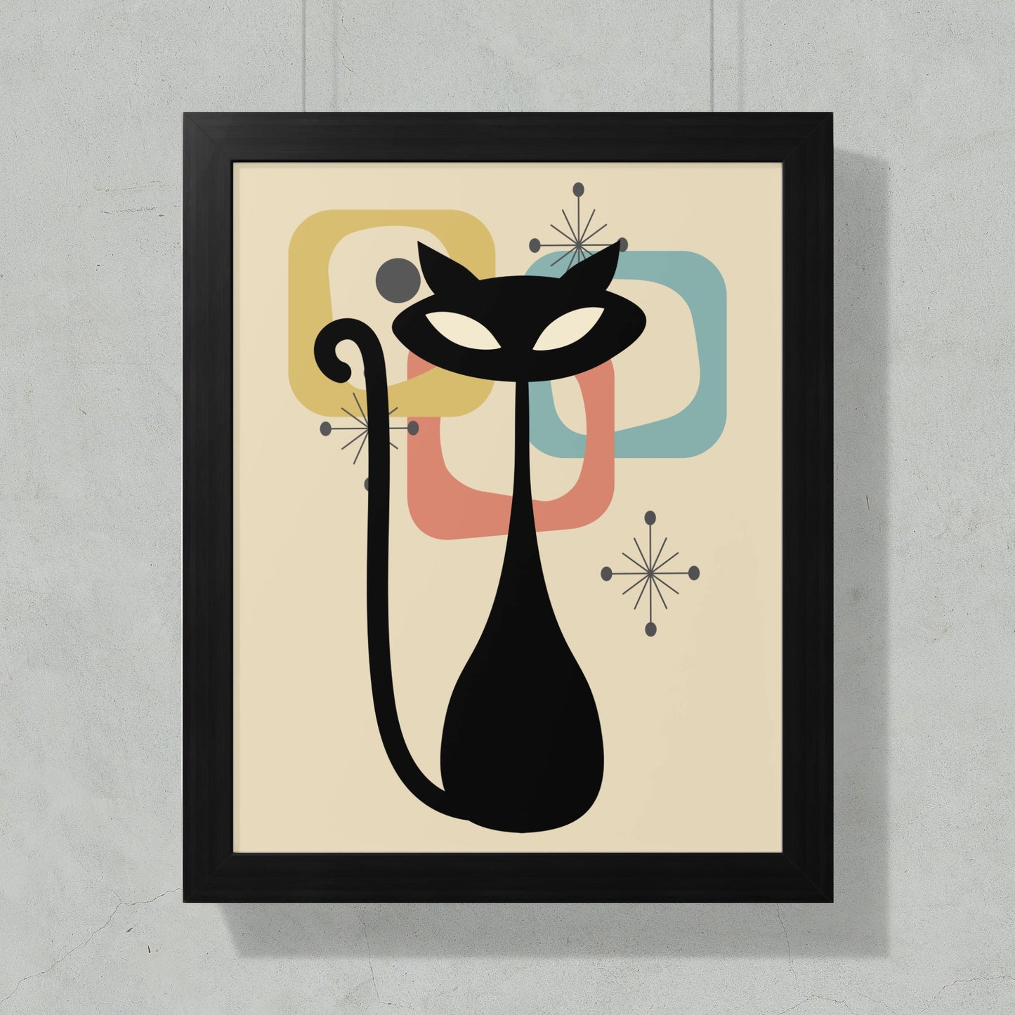 Retro Cat Wall Art with Geometric Shapes product