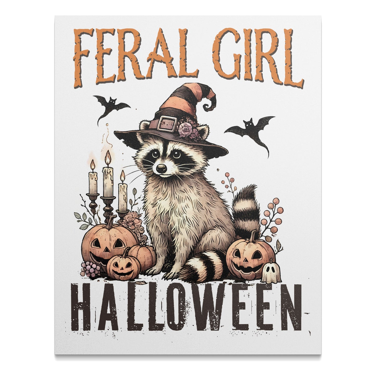 Feral Girl Halloween Wall Art with Raccoon product type