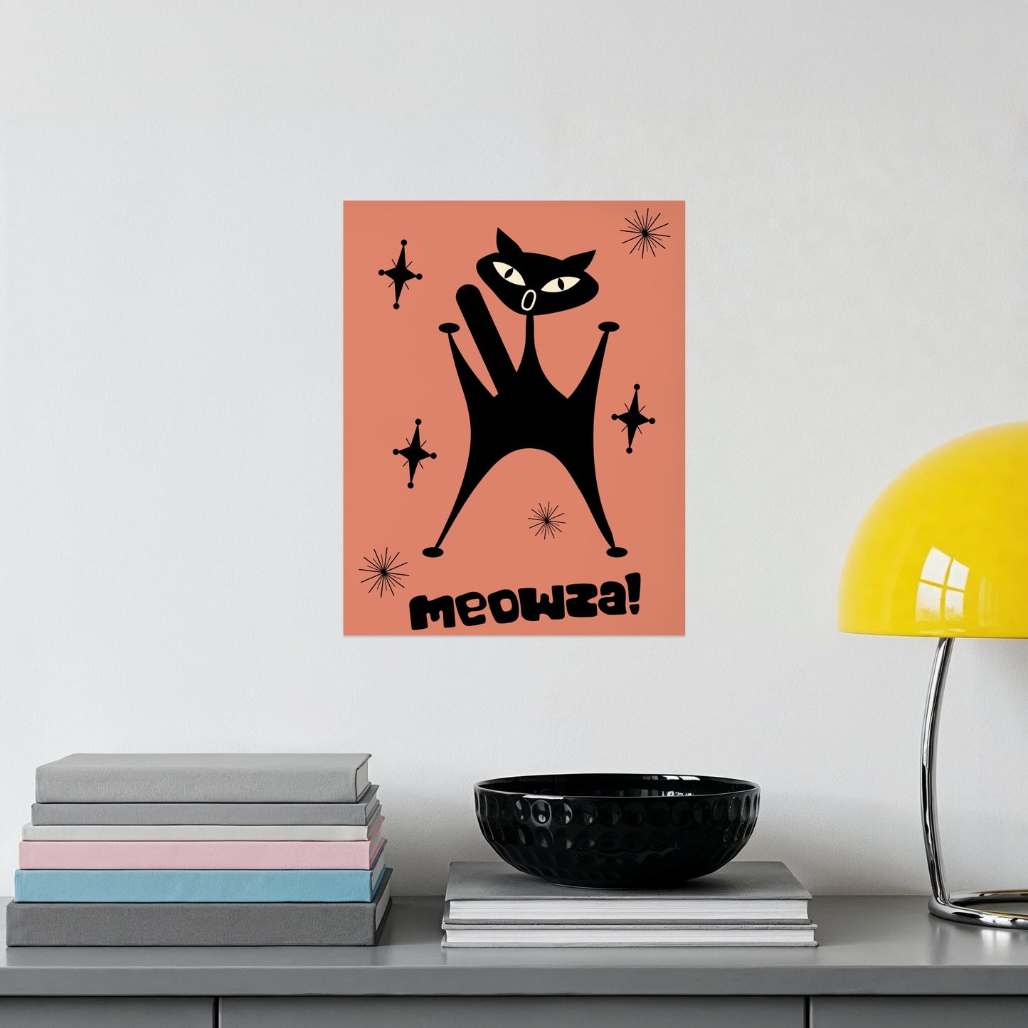 Black Cat Meowza Orange Background Poster product