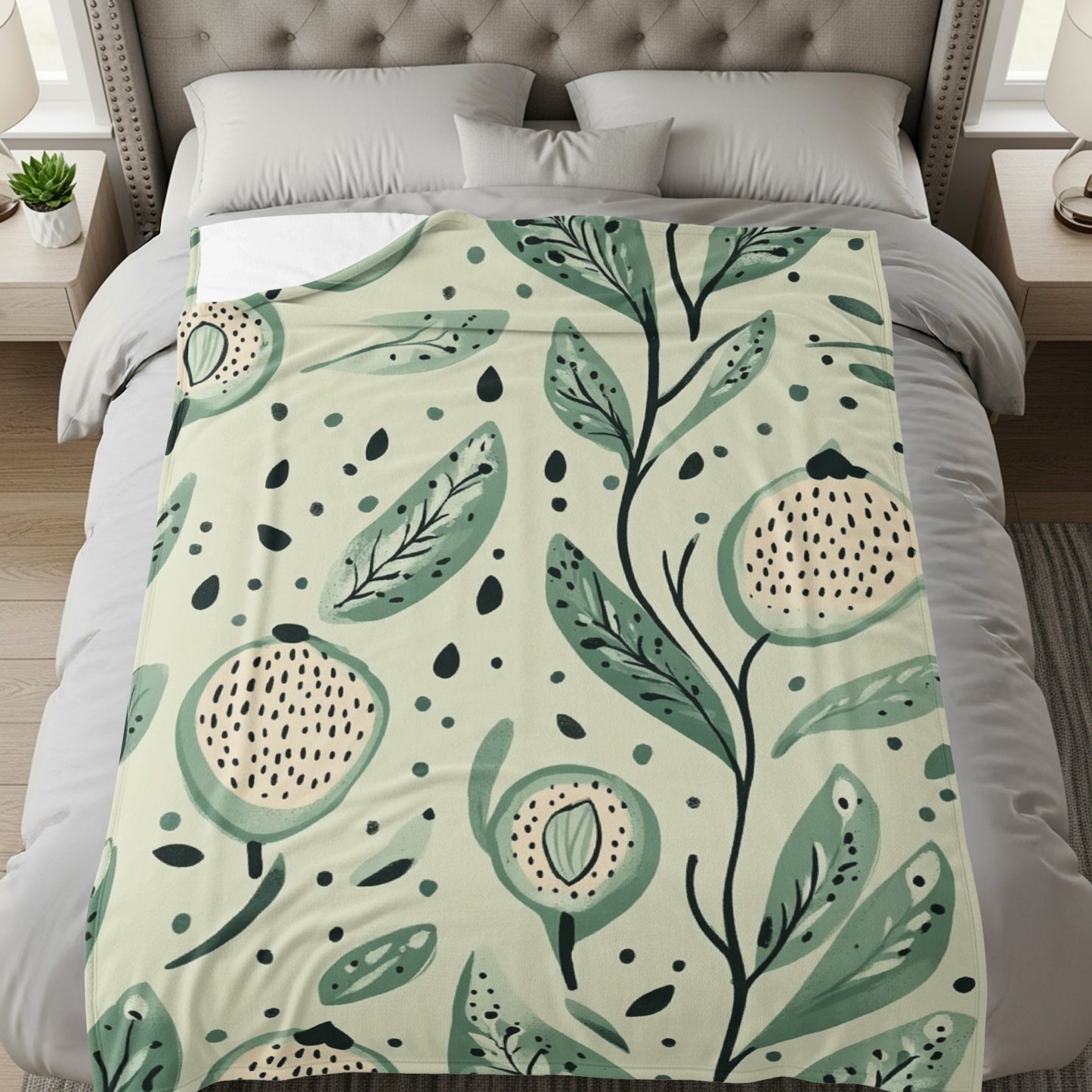 Green Floral Patterned Cozy Blanket product