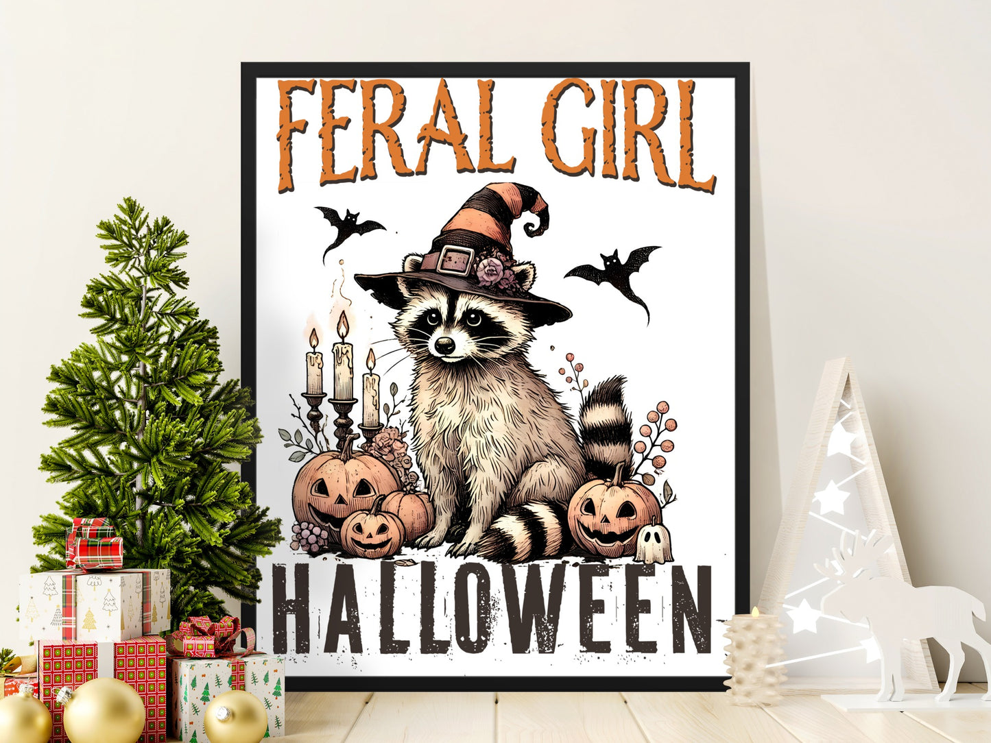 Feral Girl Halloween Raccoon Witch Themed Product