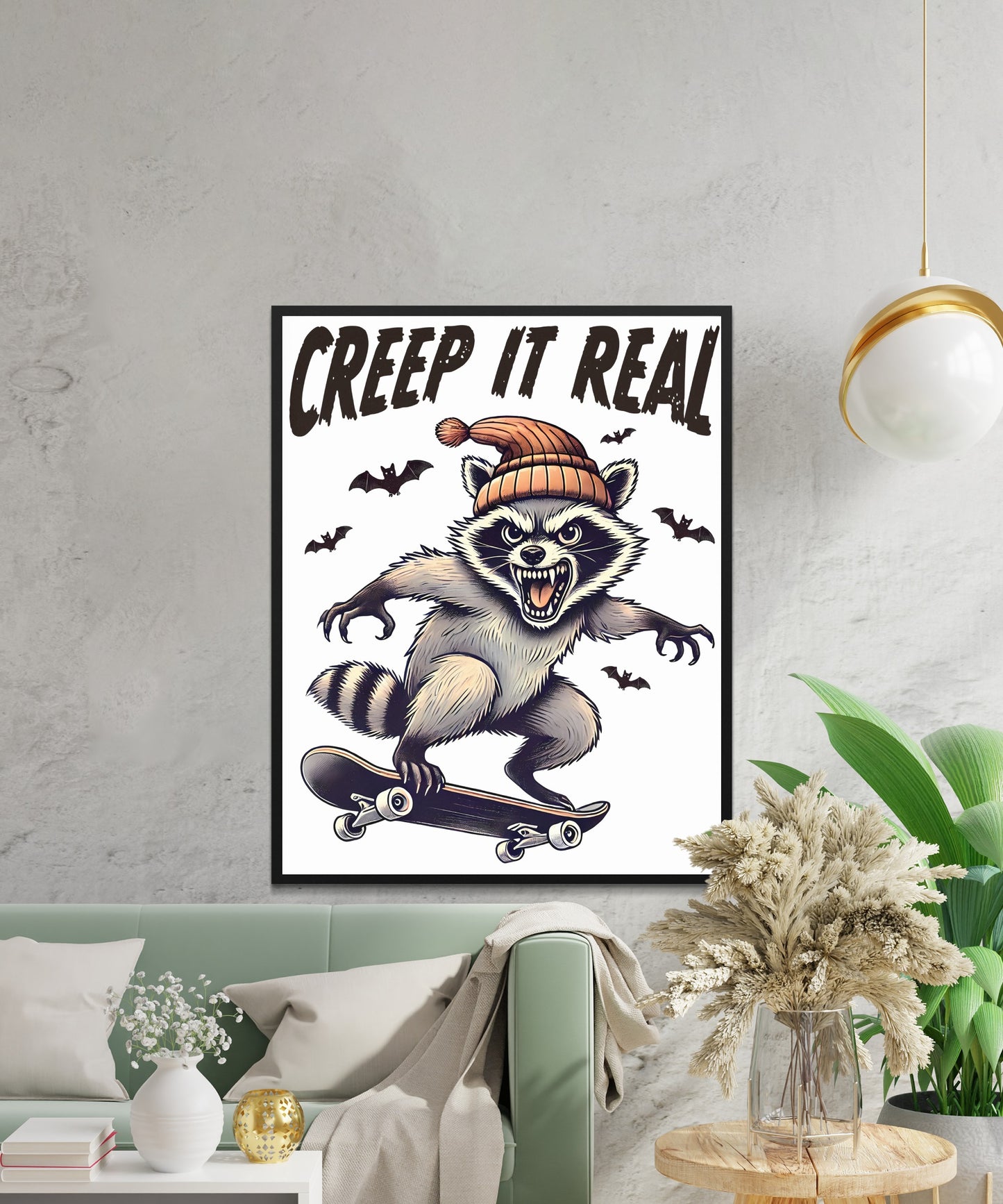 Creepy Raccoon Skateboarding Halloween Poster product
