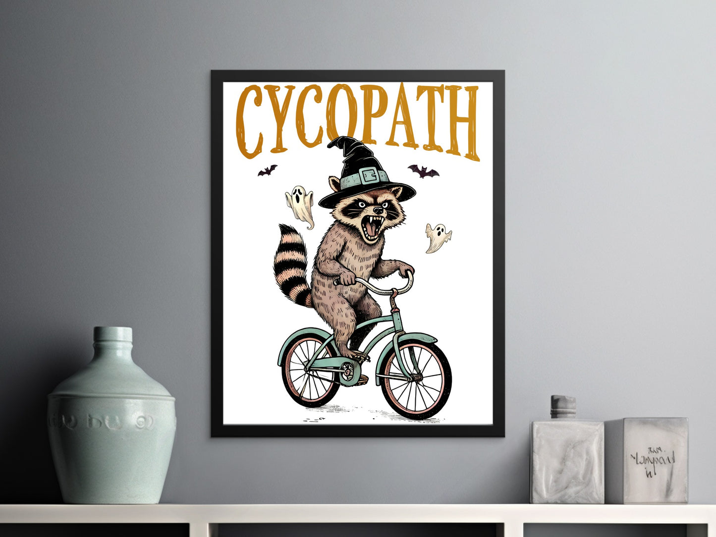 Halloween Raccoon Cycling Poster Wall Art product