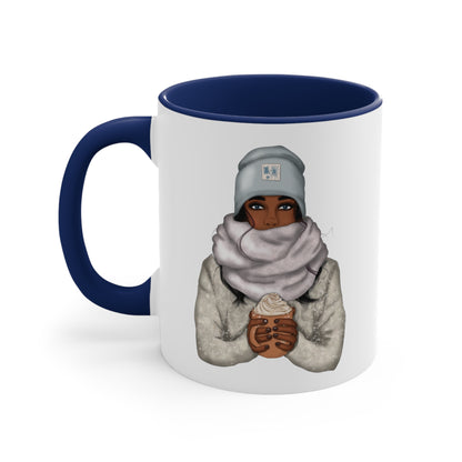African American Woman Holding a Cup of Coffee Accent Coffee Mug, 11oz