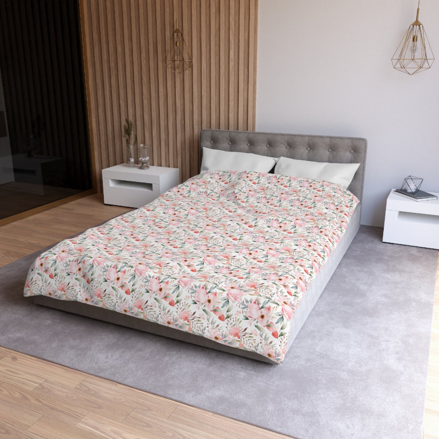 Pink Floral Microfiber Duvet Cover - Soft Bedding Set, Feminine Bedroom Decor, Floral Print Comforter Cover, Girls Room Decor, Lightweight