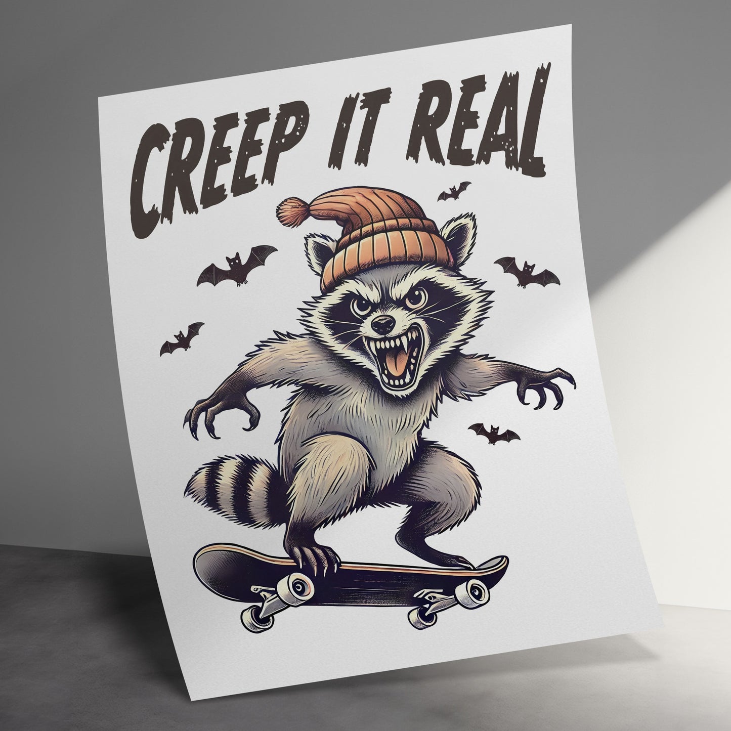 Creep It Real Skateboarding Raccoon Poster product type