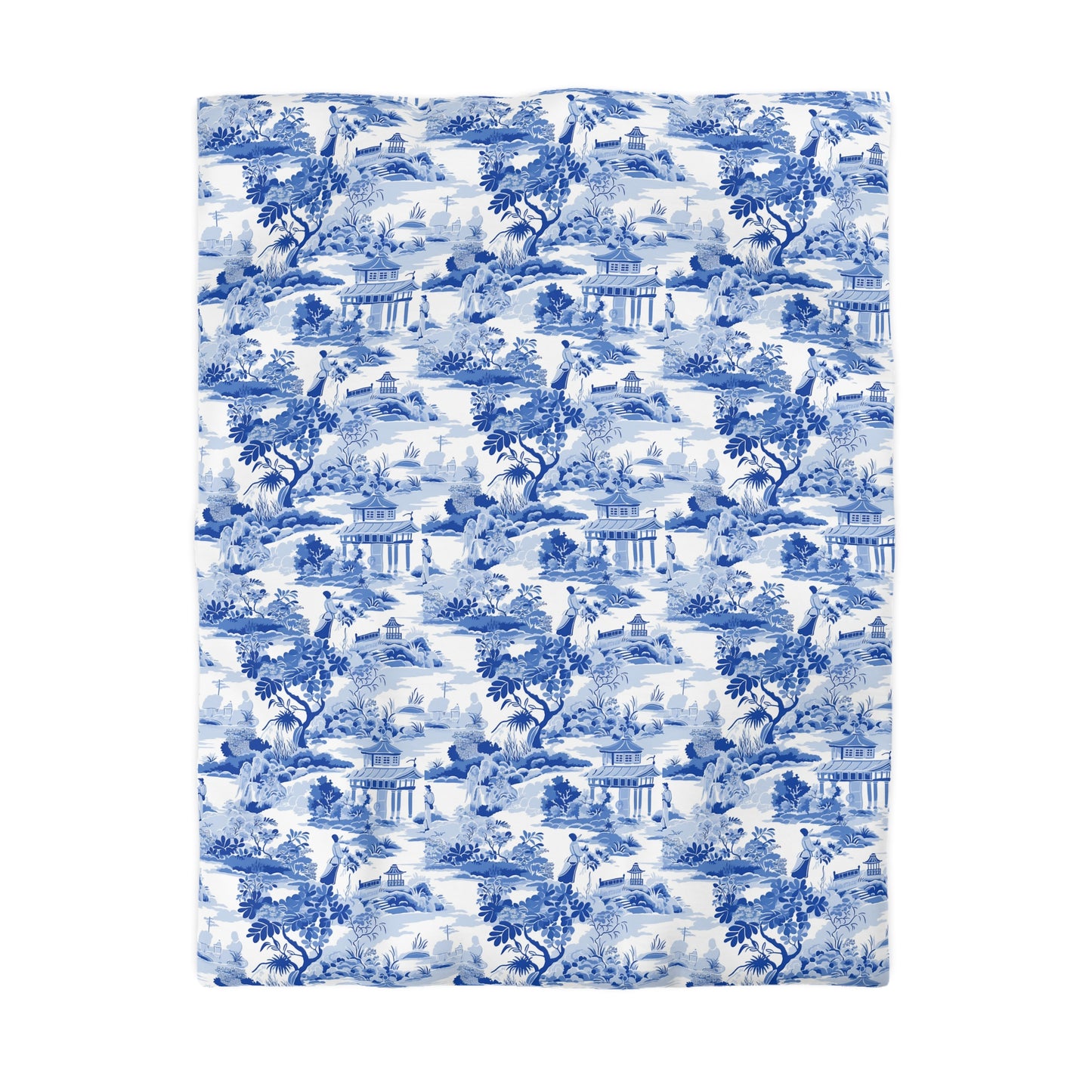 Blue Chinoiserie Duvet Cover, French Toile Bedding, Microfiber Bedspread, Bedroom Decor, Home Textile