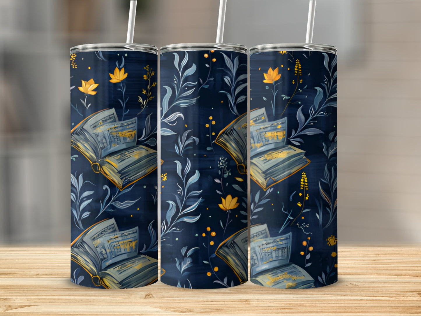 Stunning Floral and Book Design Stainless Steel Tumbler product