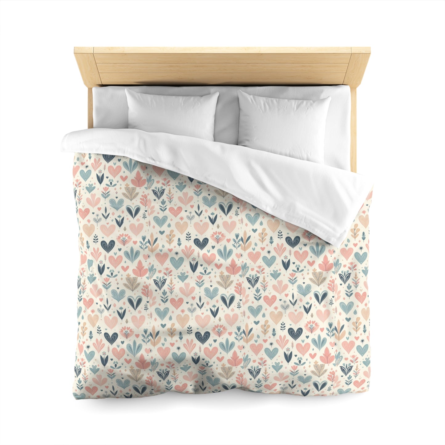 Heart Pattern Duvet Cover, White Pink and Blue Duvet, Cute Heart Bedding, Cozy Heart Design, Bedroom Decor, Twin Full Queen King Sizes