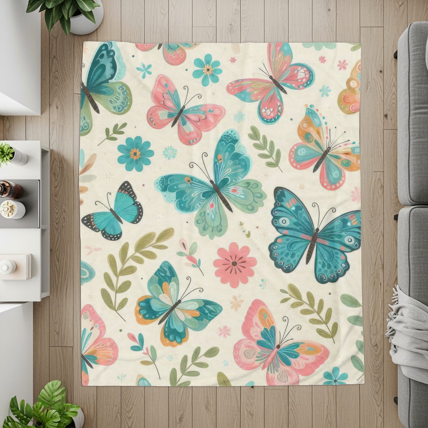 Colorful Butterflies and Flowers Print Rug product