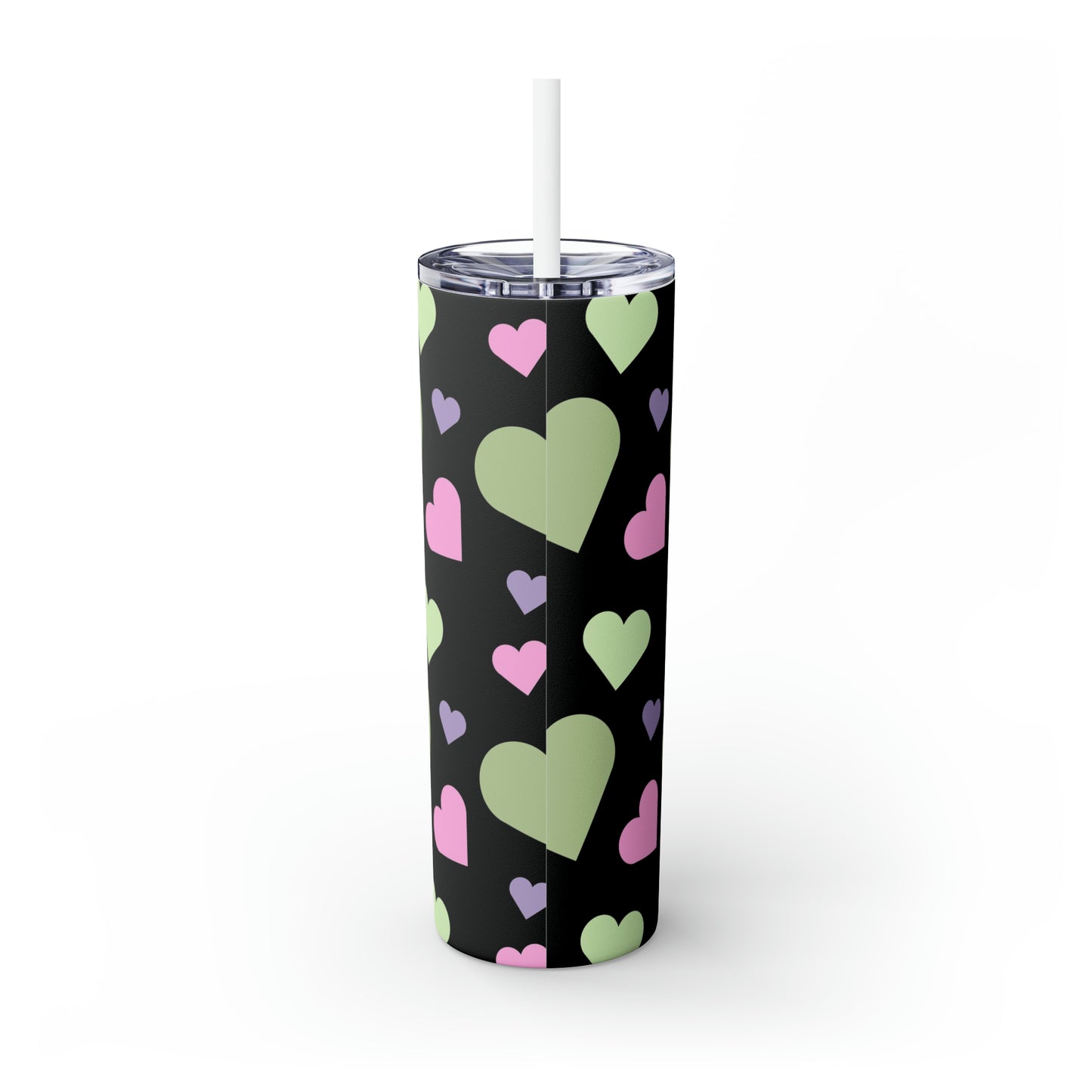 Hearts Pastel Goth Skinny Tumbler with Straw, Maars Tumbler 20oz Sublimation