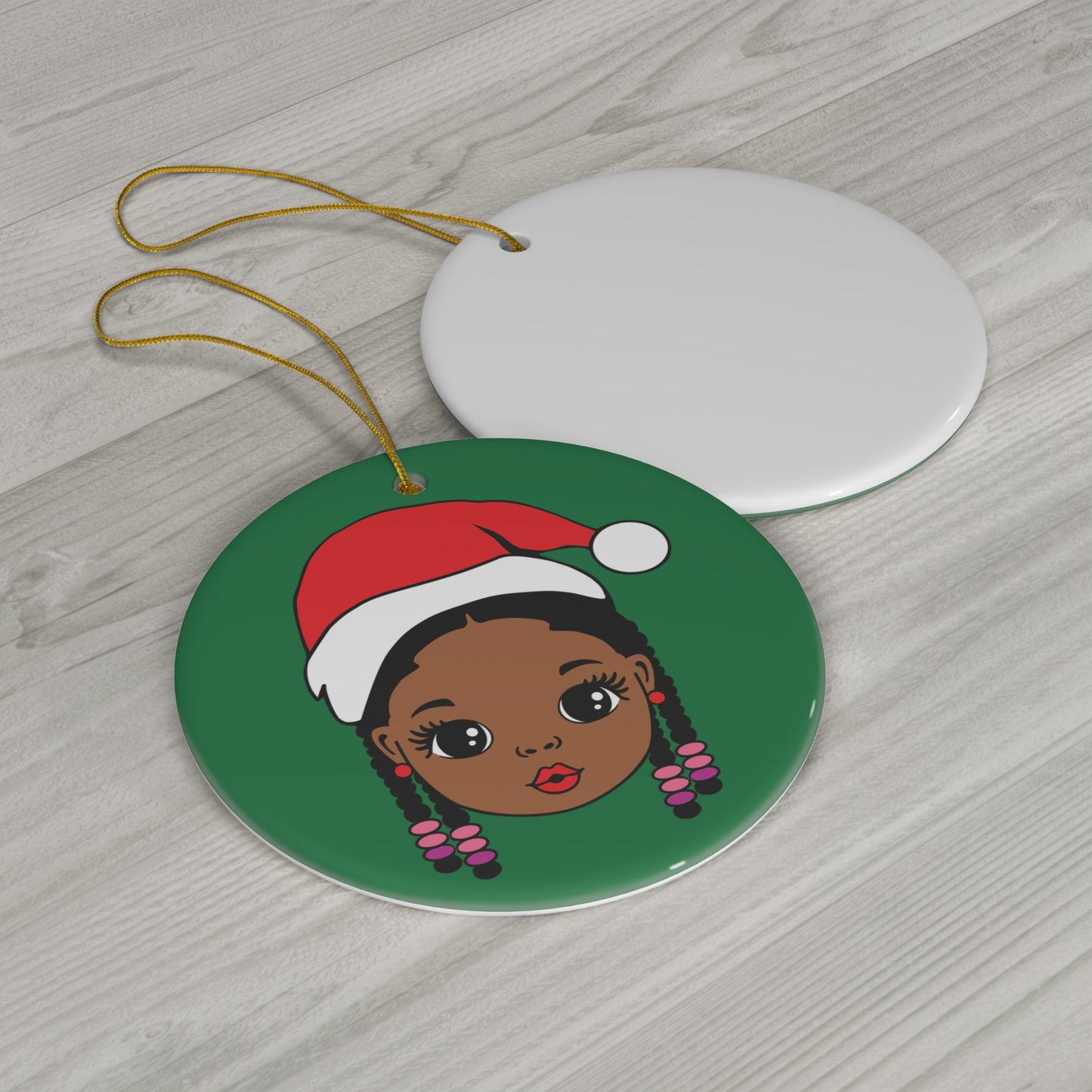 Cute Black Girl Ceramic Christmas Ornament, African American Tree Ornament,
