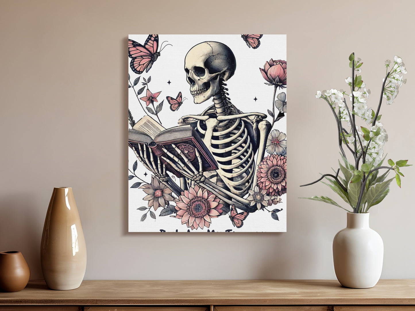 Skeleton Reading Surrounded by Butterflies product type