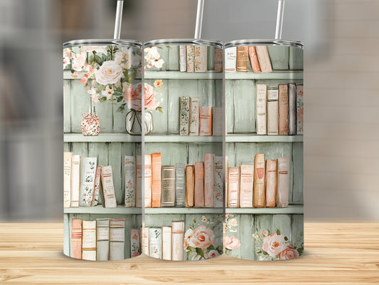 Floral Bookshelf Design Tumbler Perfect Drinkware Product