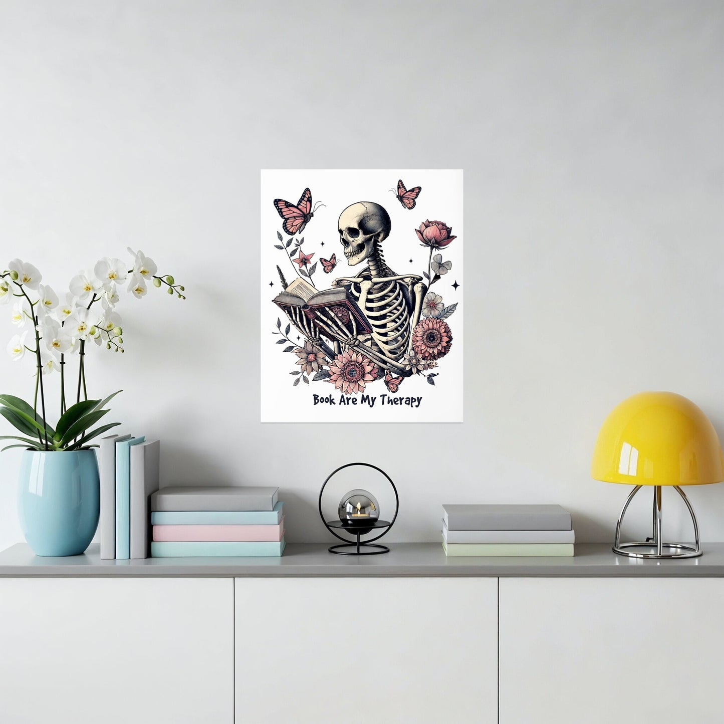 Skeleton Reading Book Are My Therapy Art Poster product type