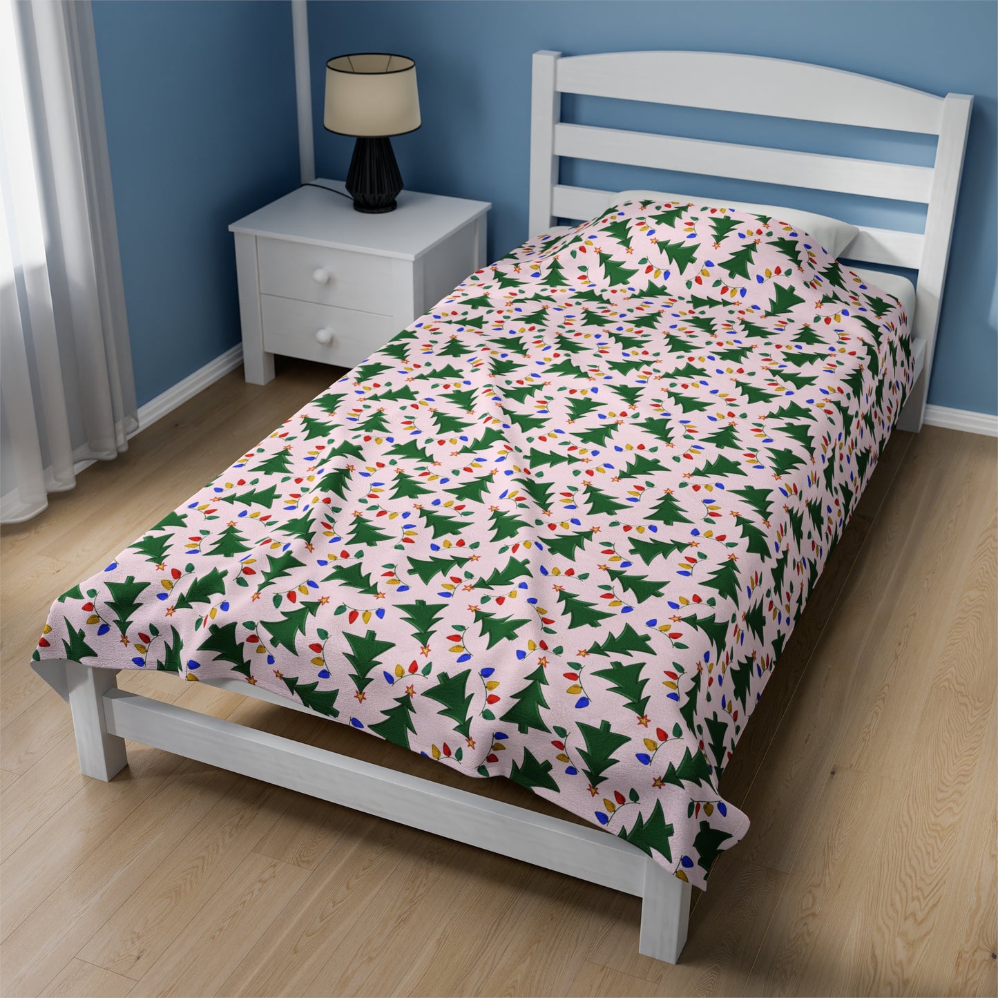Pink Christmas Tree Velveteen Plush Blanket, Coquette Blanket