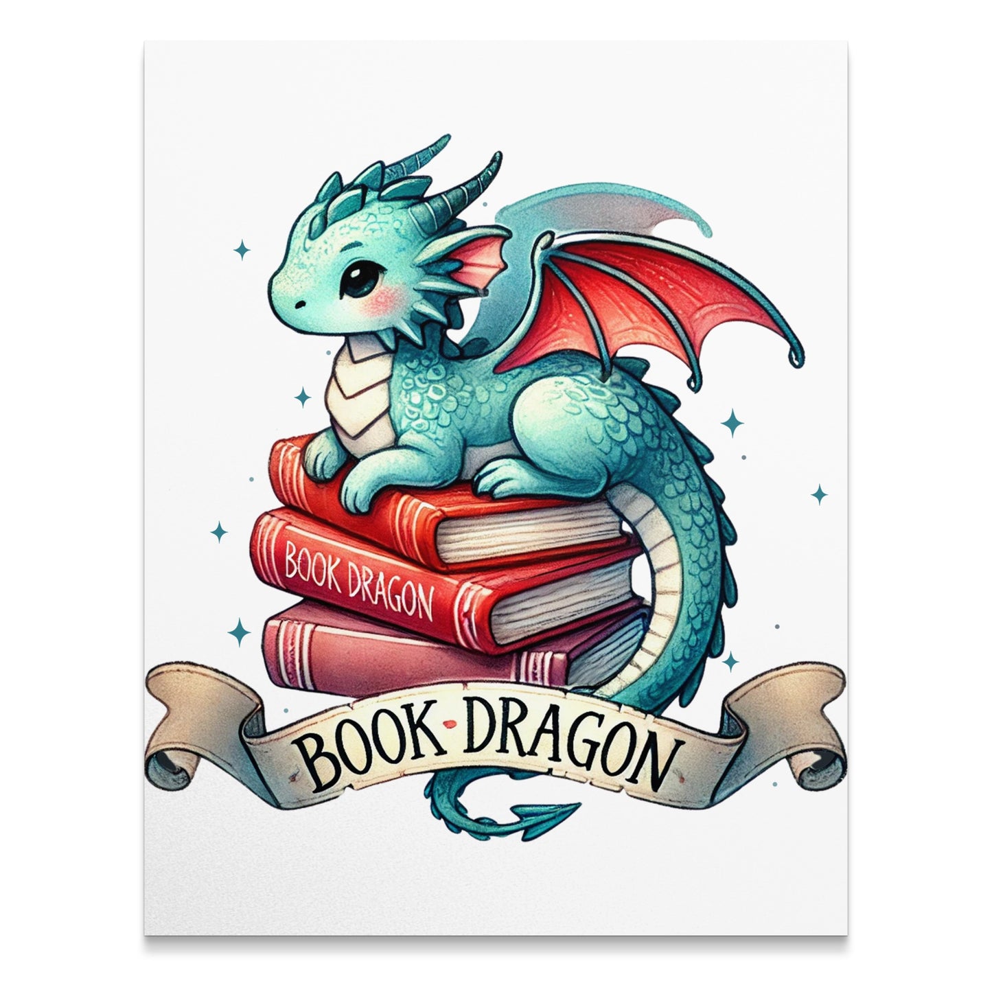 Cute Dragon on Stack of Books Poster product type