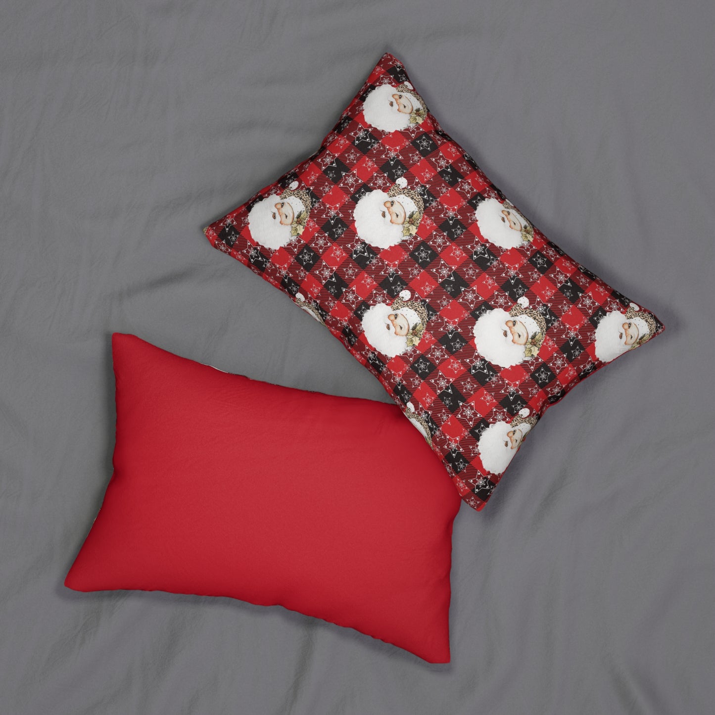 Santa Christmas Lumbar Pillow, Buffalo Plaid Pillow Cover, Cute Plaid Couch Pillow