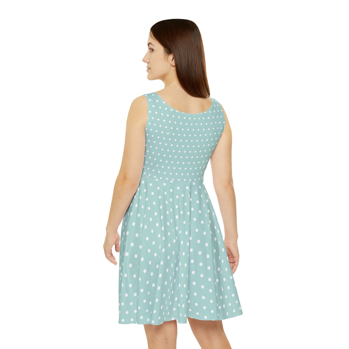 Green Pastel Polka Dot Skater Dress Cute Sundress, Summer Casual Dress, Swing Dress