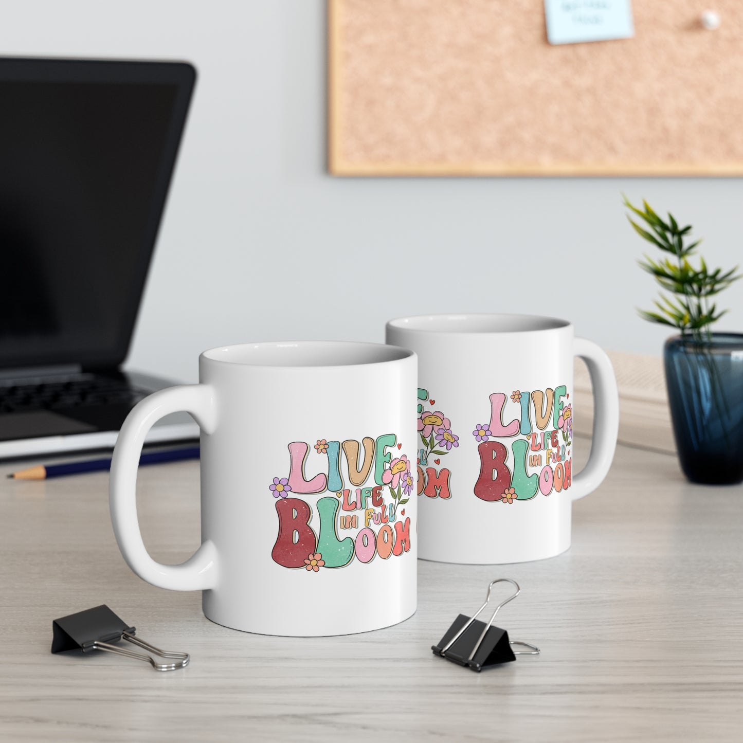 Cute Vintage Motivational Ceramic Coffee Mug 11oz, Live Life In Full Bloom