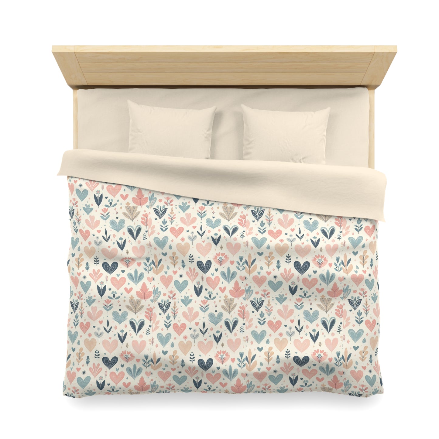Heart Pattern Duvet Cover, White Pink and Blue Duvet, Cute Heart Bedding, Cozy Heart Design, Bedroom Decor, Twin Full Queen King Sizes