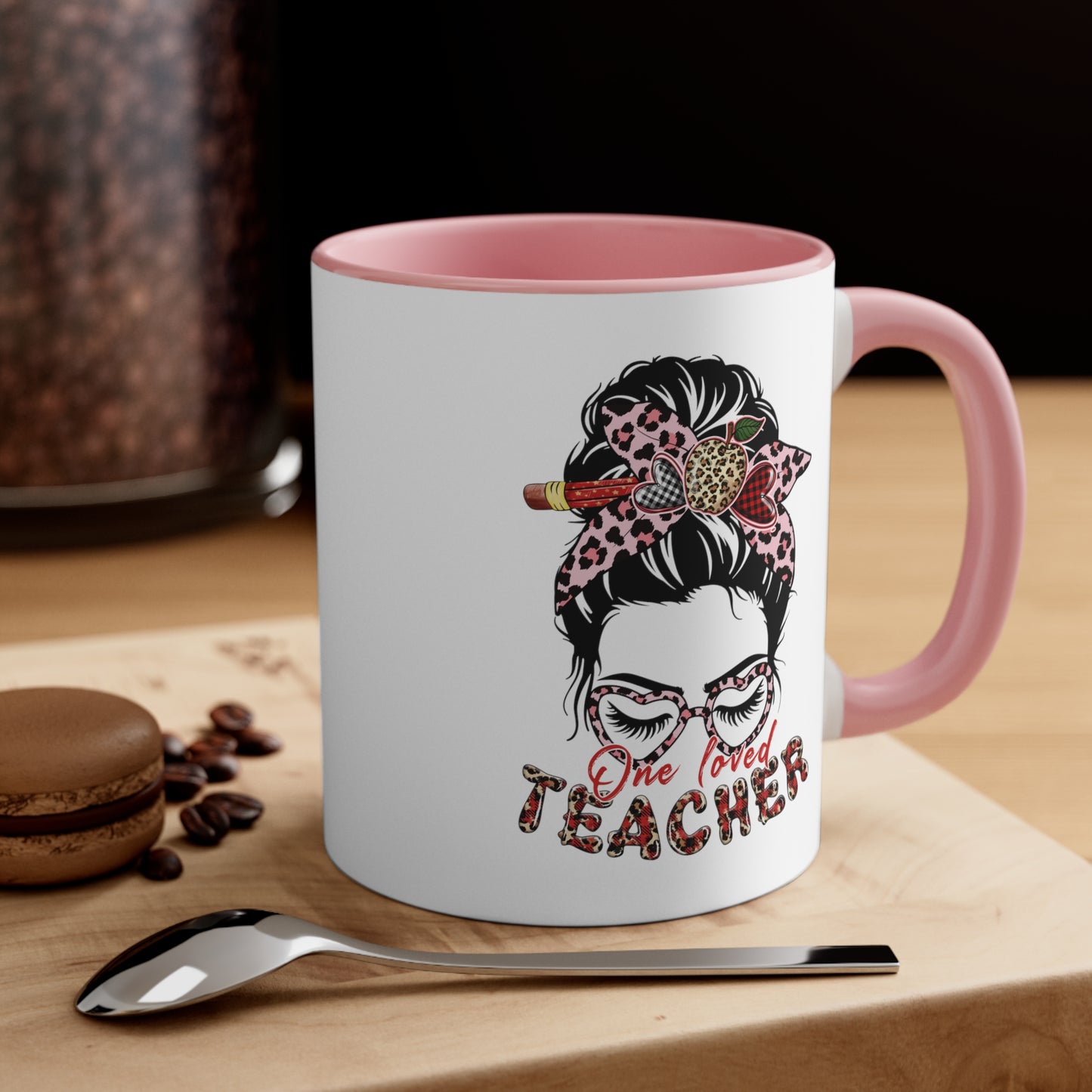 Teacher Valentine Coffee Mug, One Loved Teacher, Accent Coffee Mug, 11oz